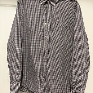 Nautica Men's Navy and White Gingham Button-Down Shirt
